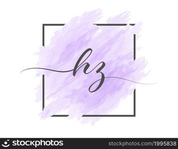 calligraphic lowercase letters H and Z are written in a solid line on a colored background in a frame. Simple Style
