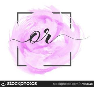 Calligraphic lowercase letters O and R are written in a solid line on a colored background in a frame