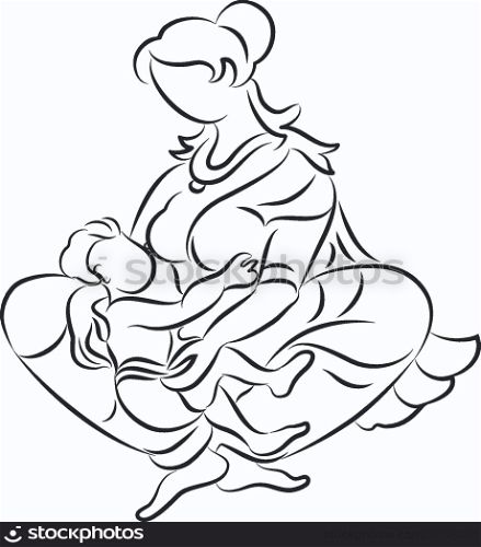 Calligraphic mother breast feeding her child
