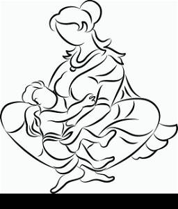 Calligraphic mother breast feeding her child