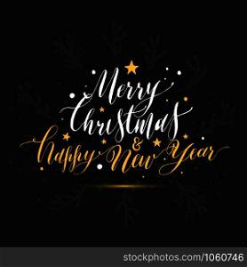 Calligraphic text merry christmas happy new year with snow. Hand drawn style post card.. Calligraphic text merry christmas happy new year with snow.