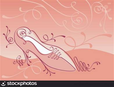 Calligraphic womans shoe in pink background. Great for presentations or a page layout.