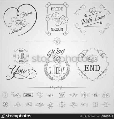 Calligraphy design elements wedding card invitation scrolls set isolated vector illustration. Calligraphy Elements Set