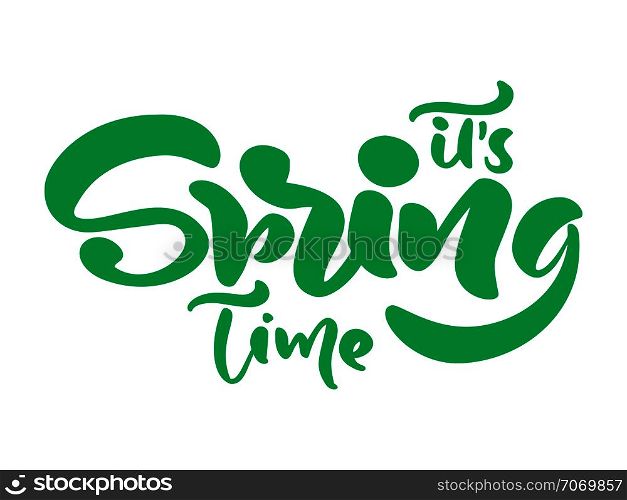 Calligraphy lettering phrase Its Spring Time. Vector Hand Drawn Isolated text. sketch doodle design for greeting card, scrapbook, print.. Calligraphy lettering phrase Its Spring Time. Vector Hand Drawn Isolated text. sketch doodle design for greeting card, scrapbook, print