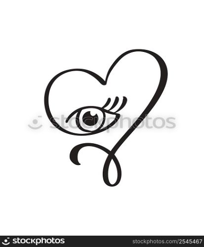 Calligraphy lovers heart with woman eye. Hand drawn icon logo vector valentine day. Decor for greeting card, mug, photo overlays, t-shirt print, flyer, poster design.. Calligraphy lovers heart with woman eye. Hand drawn icon logo vector valentine day. Decor for greeting card, mug, photo overlays, t-shirt print, flyer, poster design