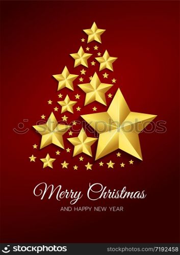 "Calligraphy "Merry Christmas" Lettering Decorated with Gold Stars. Greeting Card"