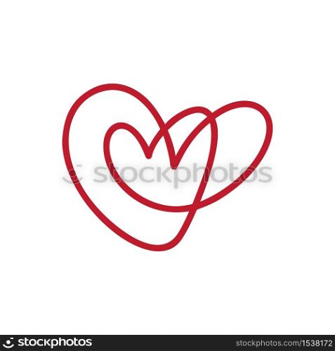 Calligraphy monoline vector two Heart love sign. Romantic Hand drawn icon of valentine day. Concepn symbol for t-shirt, greeting card, poster wedding. Design flat element illustration.. Calligraphy monoline vector two Heart love sign. Romantic Hand drawn icon of valentine day. Concepn symbol for t-shirt, greeting card, poster wedding. Design flat element illustration