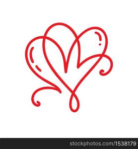 Calligraphy monoline vector two Heart love sign. Romantic Hand drawn icon of valentine day. Concepn symbol for t-shirt, greeting card, poster wedding. Design flat element illustration.. Calligraphy monoline vector two Heart love sign. Romantic Hand drawn icon of valentine day. Concepn symbol for t-shirt, greeting card, poster wedding. Design flat element illustration