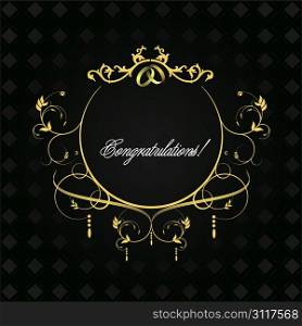 Calligraphy ornament with wedding rings. Vector illustration