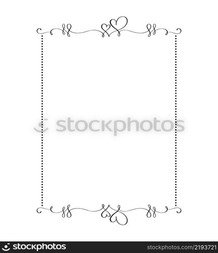 Calligraphy rectangular vector ornamental frame with heart. Valentine Day decorative ornament for decoration, design of wedding invitation, love romantic greeting card.. Calligraphy rectangular vector ornamental frame with heart. Valentine Day decorative ornament for decoration, design of wedding invitation, love romantic greeting card
