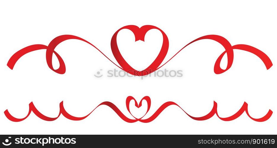 Calligraphy Red Heart Ribbon on White, Vector Stock Illustration