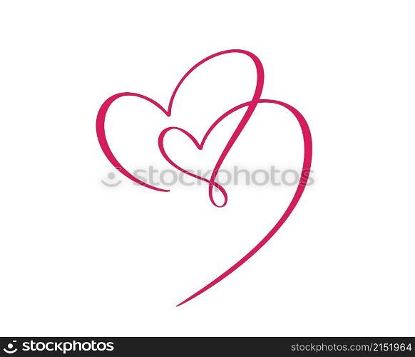 Calligraphy Red icon two lovers heart. Hand drawn logo vector valentine day. Decor for greeting card, mug, photo overlays, t-shirt print, flyer, poster design.. Calligraphy Red icon two lovers heart. Hand drawn logo vector valentine day. Decor for greeting card, mug, photo overlays, t-shirt print, flyer, poster design