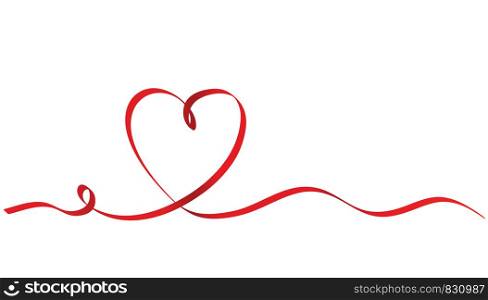 Calligraphy Red Ribbon Heart on White Background, Vector Stock Illustration