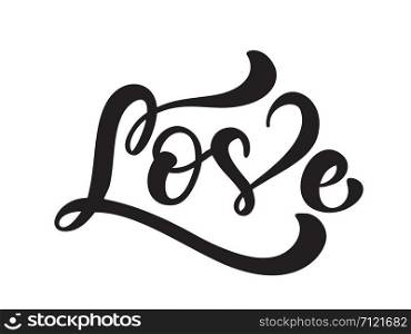 Calligraphy word Love. Vector Valentines Day Hand Drawn lettering. Heart Holiday Design valentine card. love decor for web, wedding and print. Isolated illustration