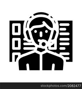 calling call center worker glyph icon vector. calling call center worker sign. isolated contour symbol black illustration. calling call center worker glyph icon vector illustration