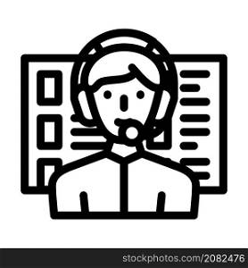 calling call center worker line icon vector. calling call center worker sign. isolated contour symbol black illustration. calling call center worker line icon vector illustration