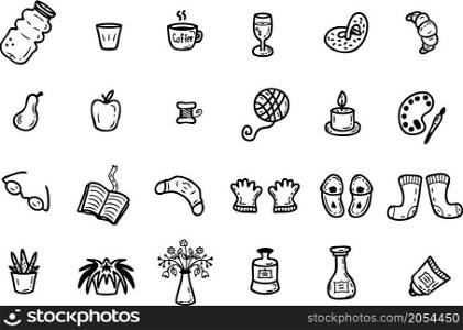 Calm and protection icons set. Hand drawn vector illustration for decor and design.