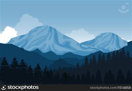 Calm Mountain Forest Wild Nature Scene Landscape Monochrome Illustration