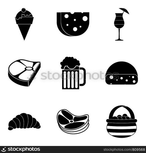 Calorie food icons set. Simple set of 9 calorie food vector icons for web isolated on white background. Calorie food icons set, simple style