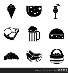 Calorie food icons set. Simple set of 9 calorie food vector icons for web isolated on white background. Calorie food icons set, simple style