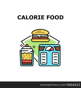 Calorie Food Vector Icon Concept. Fatty Hamburger Or Cheeseburger And Sweet Delicious Dessert Calorie Food For Gain Weight. Burger And Sugary Creamy Dish Junk Unhealthy Nutrition Color Illustration. Calorie Food Vector Concept Color Illustration