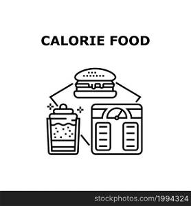 Calorie Food Vector Icon Concept. Fatty Hamburger Or Cheeseburger And Sweet Delicious Dessert Calorie Food For Gain Weight. Burger And Sugary Creamy Dish Junk Unhealthy Nutrition Black Illustration. Calorie Food Vector Concept Black Illustration