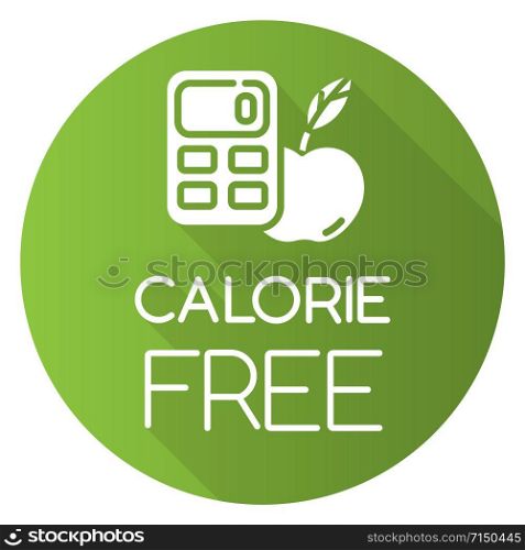 Calorie free green flat design long shadow glyph icon. Low calories snacks for weight loss. Product free ingredient. Fresh organic food. Nutritious fruits. Vector silhouette illustration