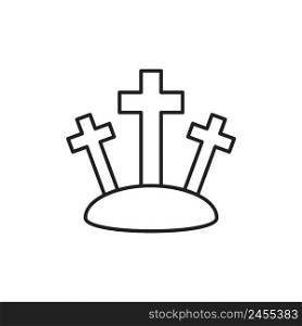 Calvary hill linear christian icon. Three crosses at Golgotha mountain. Crucifixion of Jesus Christ. Good Friday. Thin line illustration. Contour symbol. Vector isolated outline drawing.. Calvary hill linear christian icon. Three crosses at Golgotha mountain. Crucifixion of Jesus Christ. Good Friday. Thin line illustration. Contour symbol. Vector isolated outline drawing