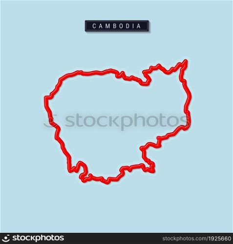 Cambodia bold outline map. Glossy red border with soft shadow. Country name plate. Vector illustration.. Cambodia bold outline map. Vector illustration