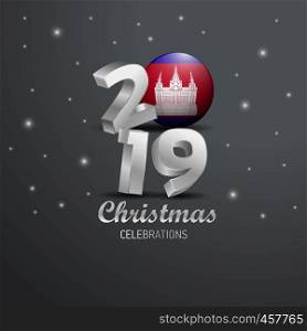 Cambodia Flag 2019 Merry Christmas Typography. New Year Abstract Celebration background