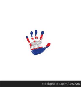 Cambodia flag and hand on white background. Vector illustration.. Cambodia flag and hand on white background. Vector illustration