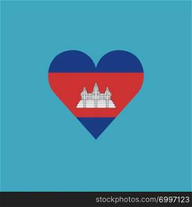 Cambodia flag icon in a heart shape in flat design. Independence day or National day holiday concept.