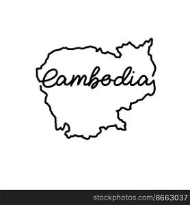 Cambodia outline map with the handwritten country name. Continuous line drawing of patriotic home sign. A love for a small homeland. T-shirt print idea. Vector illustration.. Cambodia outline map with the handwritten country name. Continuous line drawing of patriotic home sign