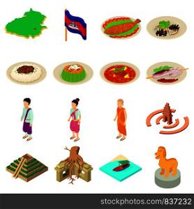 Cambodia travel icons set. Isometric illustration of 16 Cambodia travel vector icons for web. Cambodia travel icons set, isometric style