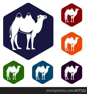 Camel icons set rhombus in different colors isolated on white background. Camel icons set