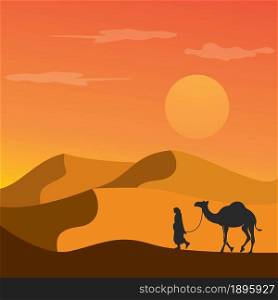camel with caravan in the desert vector illustration design