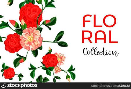 Camellia flower collection concept banner. Cartoon illustration of camellia flower collection vector concept banner for web design. Camellia flower collection concept banner, cartoon style