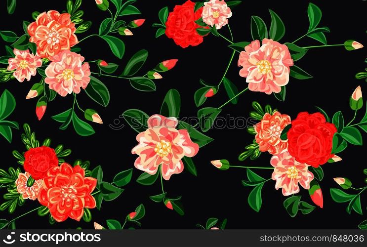 Camellia pattern. Cartoon illustration of camellia vector pattern for web design. Camellia pattern, cartoon style