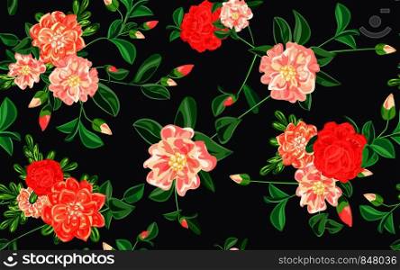 Camellia pattern. Cartoon illustration of camellia vector pattern for web design. Camellia pattern, cartoon style