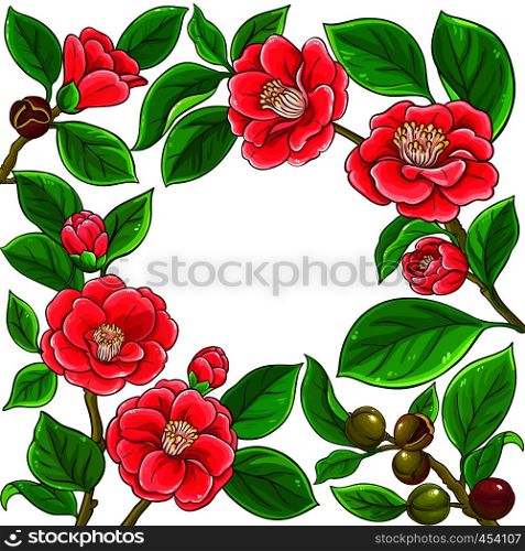 camellia vector frame on white background. camellia vector frame
