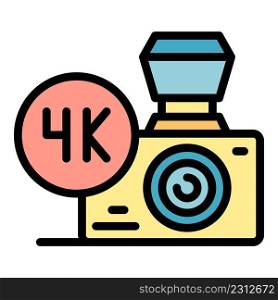 Camera 4k stream icon. Outline camera 4k stream vector icon color flat isolated. Camera 4k stream icon color outline vector