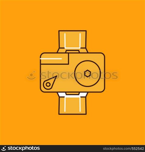 camera, action, digital, video, photo Flat Line Filled Icon. Beautiful Logo button over yellow background for UI and UX, website or mobile application. Vector EPS10 Abstract Template background