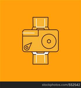camera, action, digital, video, photo Flat Line Filled Icon. Beautiful Logo button over yellow background for UI and UX, website or mobile application. Vector EPS10 Abstract Template background
