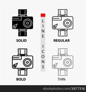 camera, action, digital, video, photo Icon in Thin, Regular, Bold Line and Glyph Style. Vector illustration