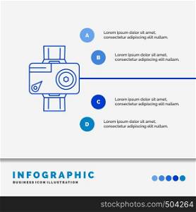 camera, action, digital, video, photo Infographics Template for Website and Presentation. Line Blue icon infographic style vector illustration. Vector EPS10 Abstract Template background