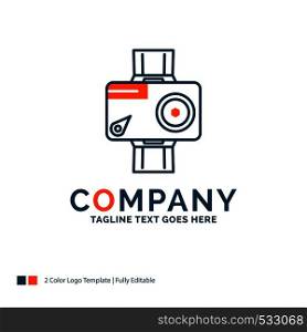 camera, action, digital, video, photo Logo Design. Blue and Orange Brand Name Design. Place for Tagline. Business Logo template.