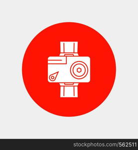 camera, action, digital, video, photo White Glyph Icon in Circle. Vector Button illustration. Vector EPS10 Abstract Template background