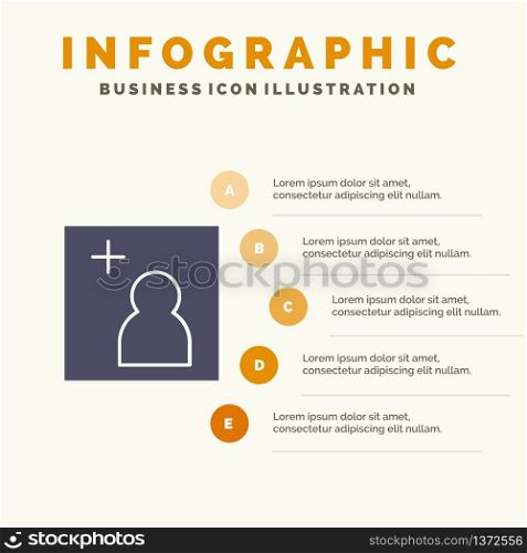 Camera, Add, Picture Solid Icon Infographics 5 Steps Presentation Background