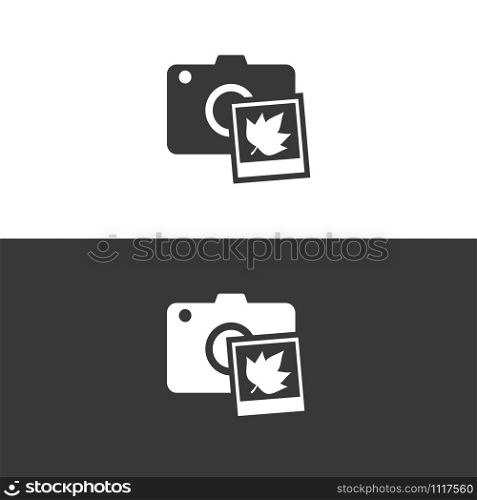 Camera and fall photography. Icon on black and white background. Technology flat vector illustration