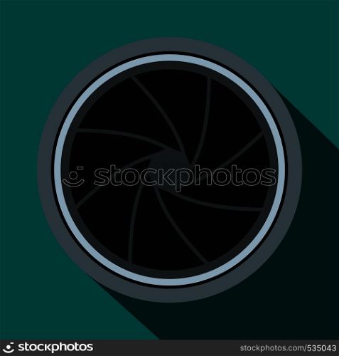 Camera aperture icon in flat style on a blue background. Camera aperture icon in flat style